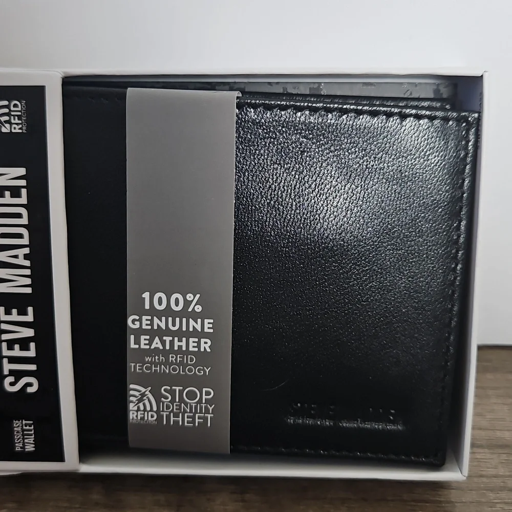 Steve Madden Charcoal GENUINE Leather Wallet RFID protrcted - Picture 2 of 6